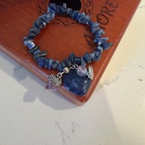 Avon Blue Chip Heart Charm Stretch Bracelet